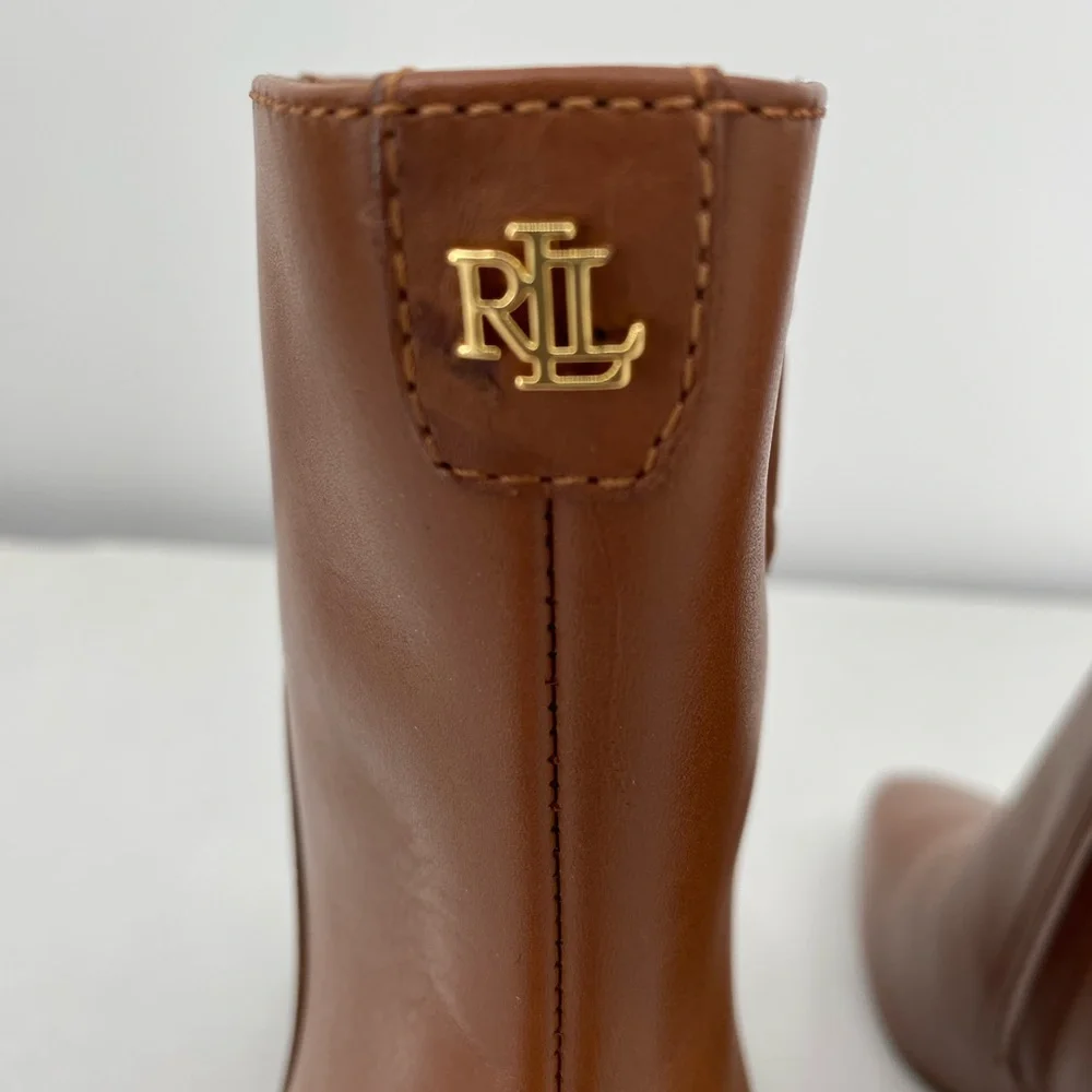 Lauren Ralph Lauren Willa Burnished  Leather Booties. Ankle Boots Tan Size 10B